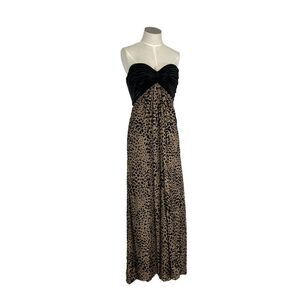 Tadashi Collection XS VTG 4 Tan Black Velvet Leopard Gown Dress Strapless Prom